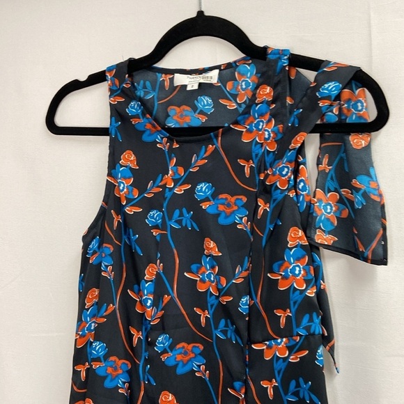 Thakoon Collective Satin Multicolored Floral Daisy Faux Wrap Shift Dress Size 2 - Picture 5 of 8